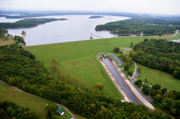Aerial view of the tailwater and dam at Barren River Lake in Glasgow, Kentucky. Aerial view of the tailwater and dam at Barren River Lake in Glasgow, Kentucky.